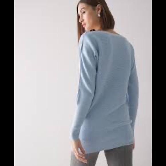 White House Black Market NWT Boat Neck Snap Tunic Sweater Heather Indigo Sz XS - Picture 3 of 7